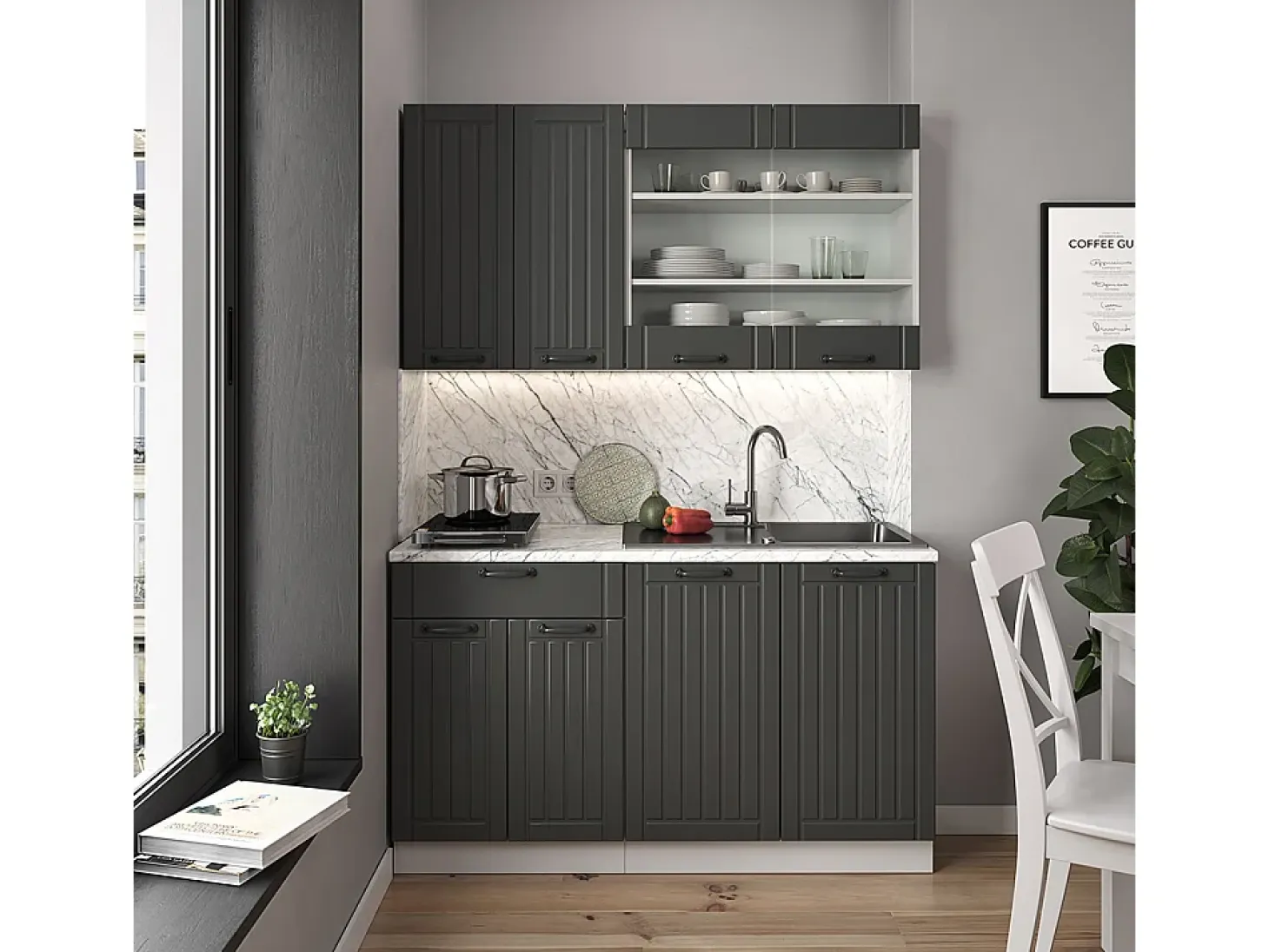 Cocina para solteros antracita casa de campo/blanco 140x60x81.6 fame-line