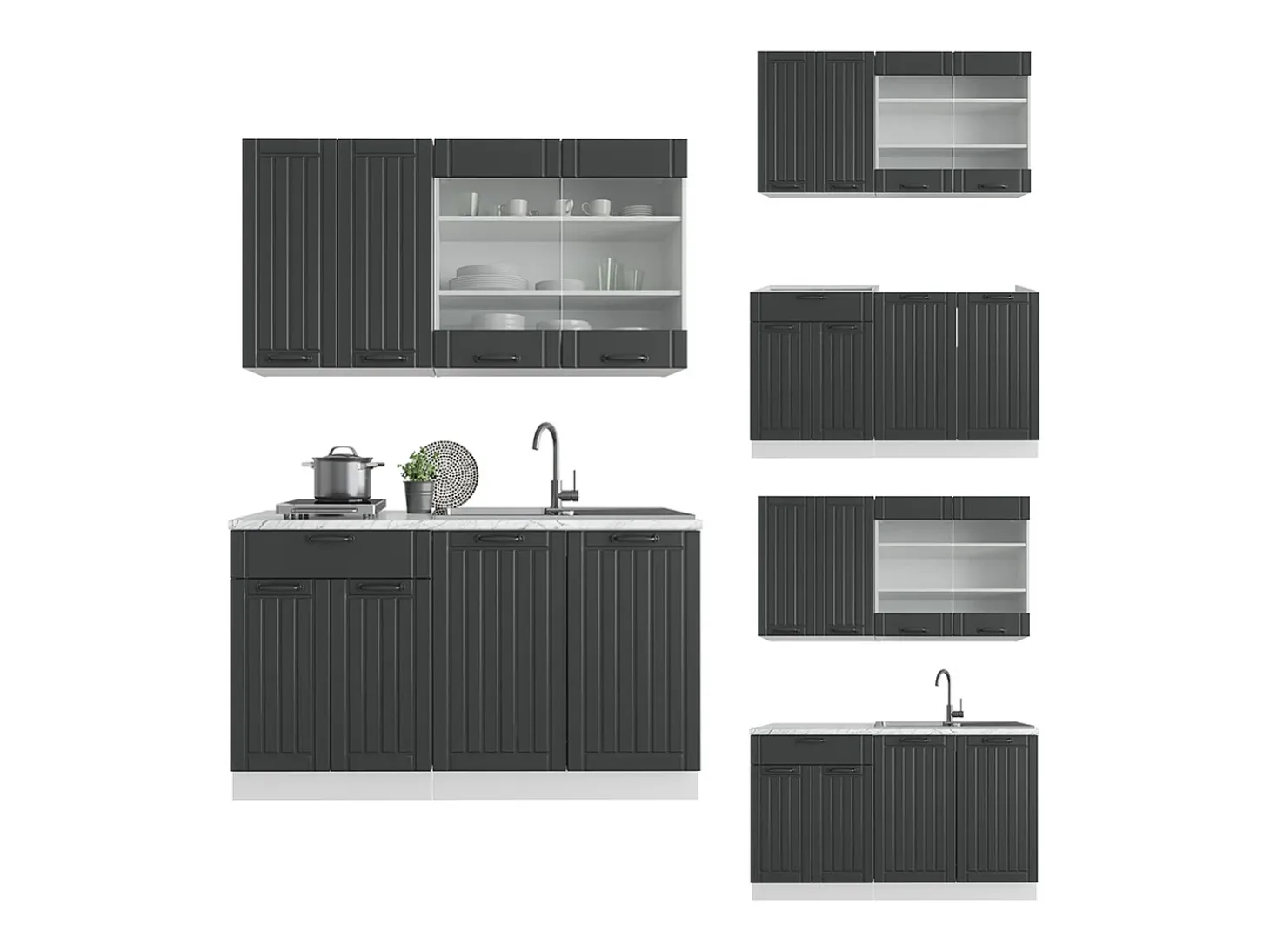 Cocina para solteros antracita casa de campo/blanco 140x60x81.6 fame-line