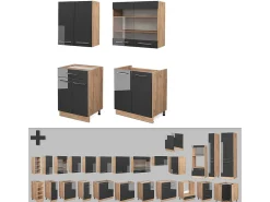 Cocina para solteros antracita brillo intenso/roble dorado eléctrico 140x60x81.6 fame-line