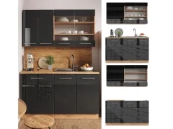 Cocina para solteros antracita brillo intenso/roble dorado eléctrico 140x60x81.6 fame-line