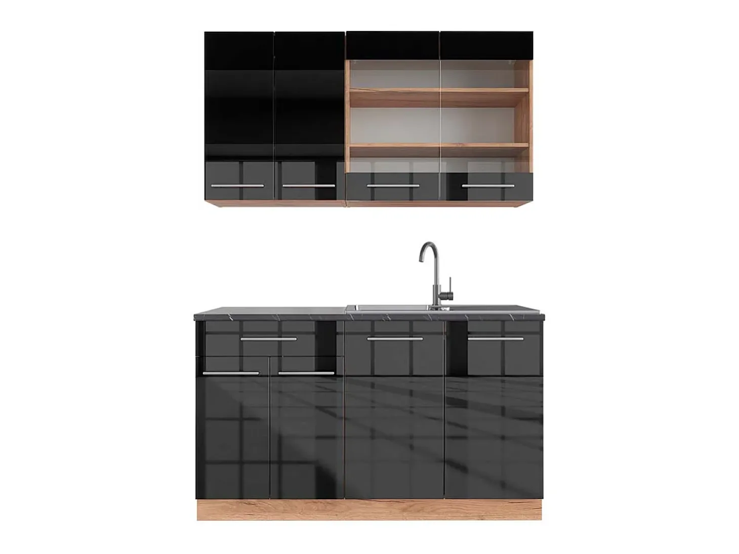 Cocina para solteros antracita brillo intenso/roble dorado eléctrico 140x60x81.6 fame-line