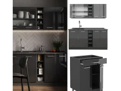 Cocina para solteros antracita brillo intenso/antracita 160x46x81.6 r-line