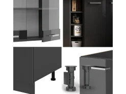 Cocina para solteros antracita brillo intenso/antracita 160x46x81.6 r-line