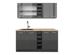 Cocina para solteros antracita brillo intenso/antracita 160x46x81.6 r-line