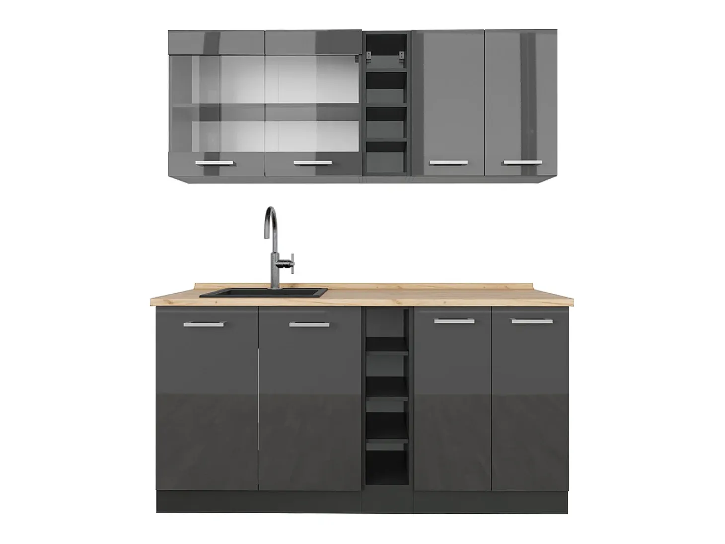 Cocina para solteros antracita brillo intenso/antracita 160x46x81.6 r-line