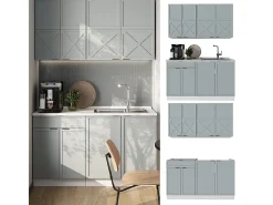 Cocina para solteros azul claro-gris-blanco 140x60x81.6 fame-line