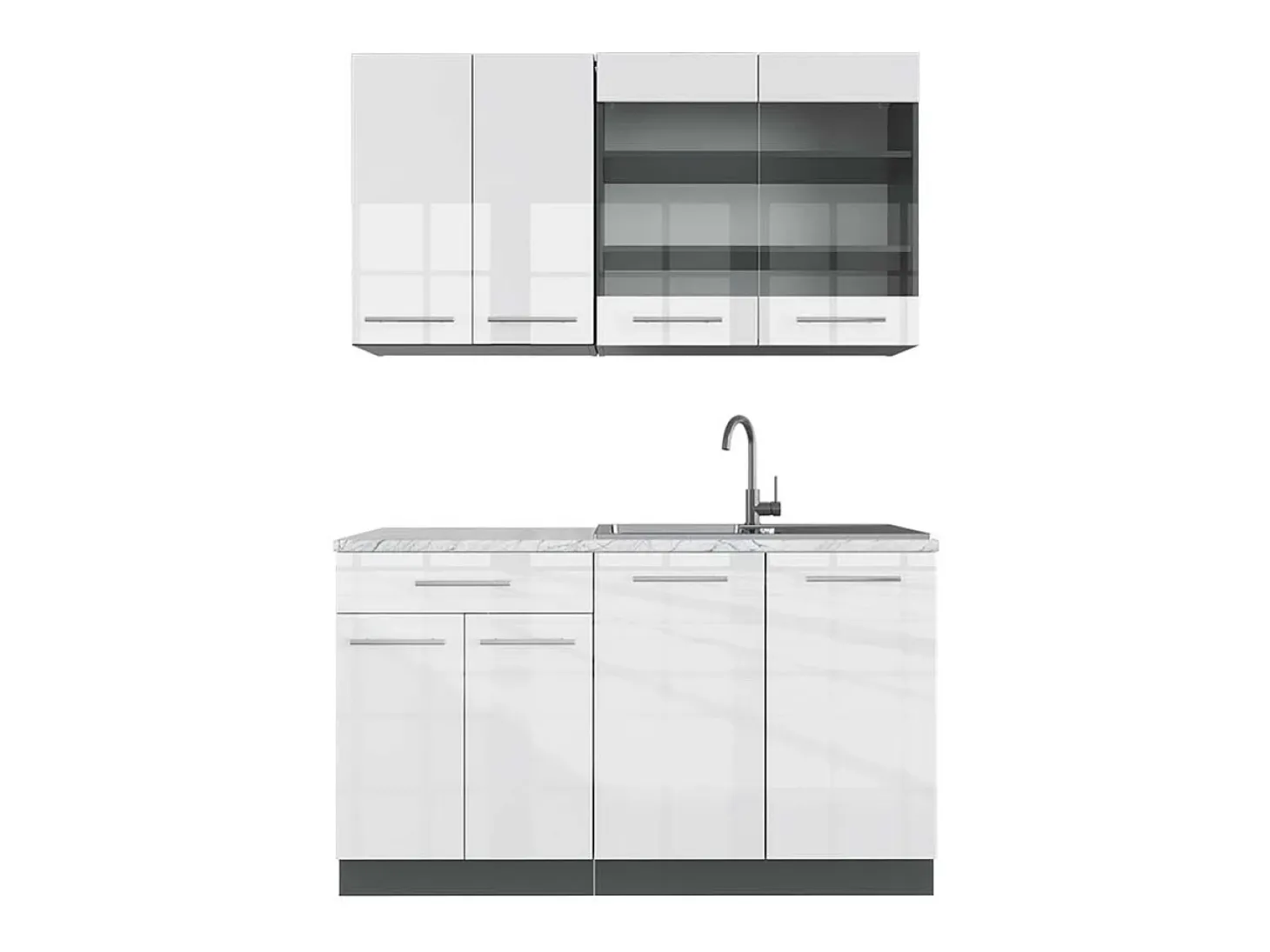 Cocina para solteros blanco brillo/antracita 140x60x81.6 fame-line