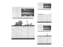 Cocina para solteros blanco brillo/antracita 140x60x81.6 fame-line