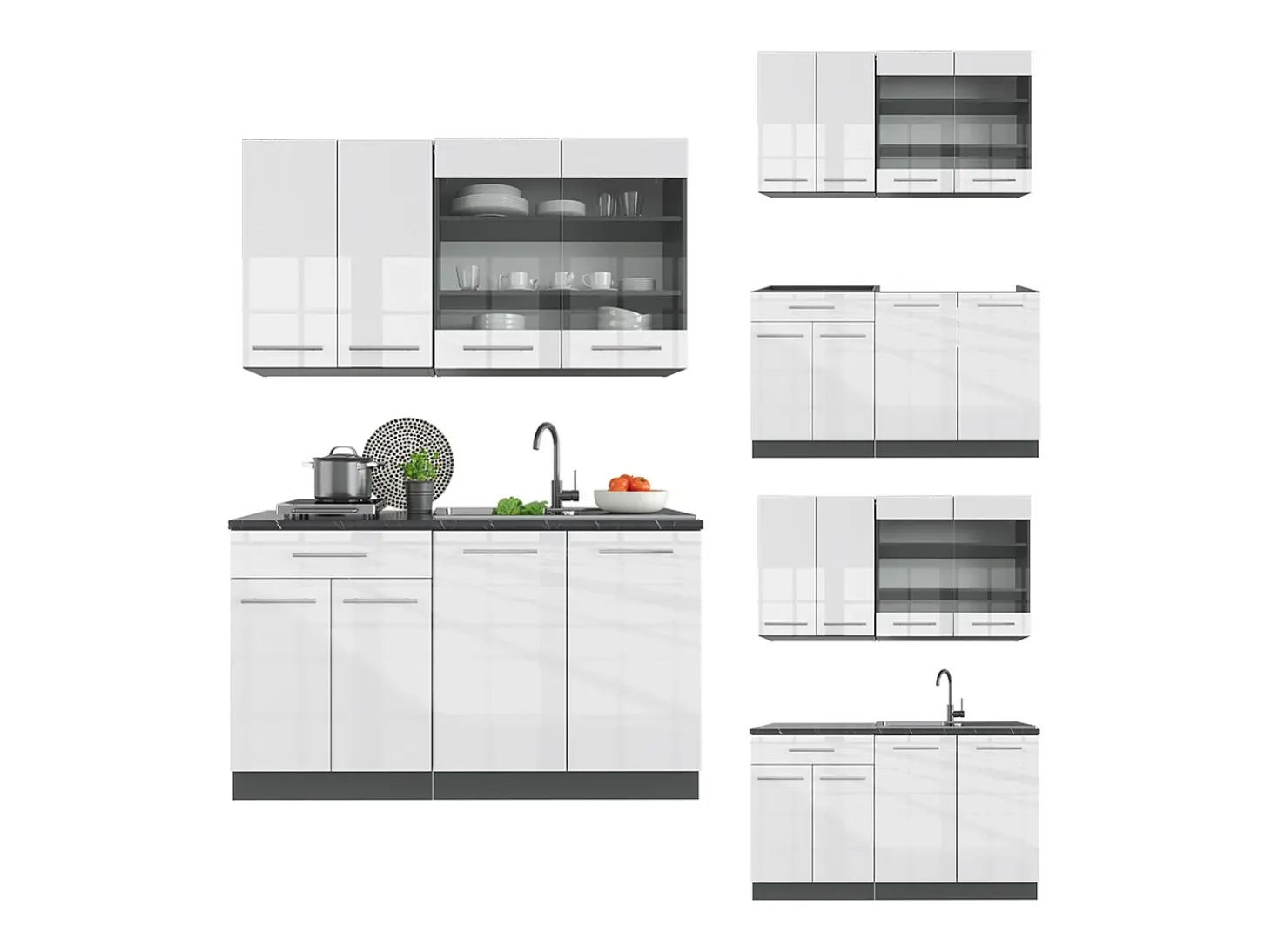 Cocina para solteros blanco brillo/antracita 140x60x81.6 fame-line