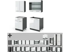 Cocina para solteros blanco brillo/antracita 140x60x81.6 fame-line