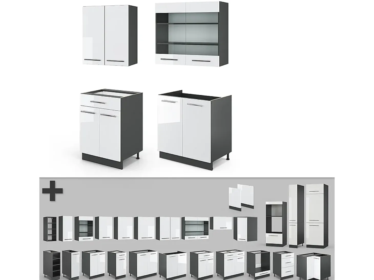 Cocina para solteros blanco brillo/antracita 140x60x81.6 fame-line