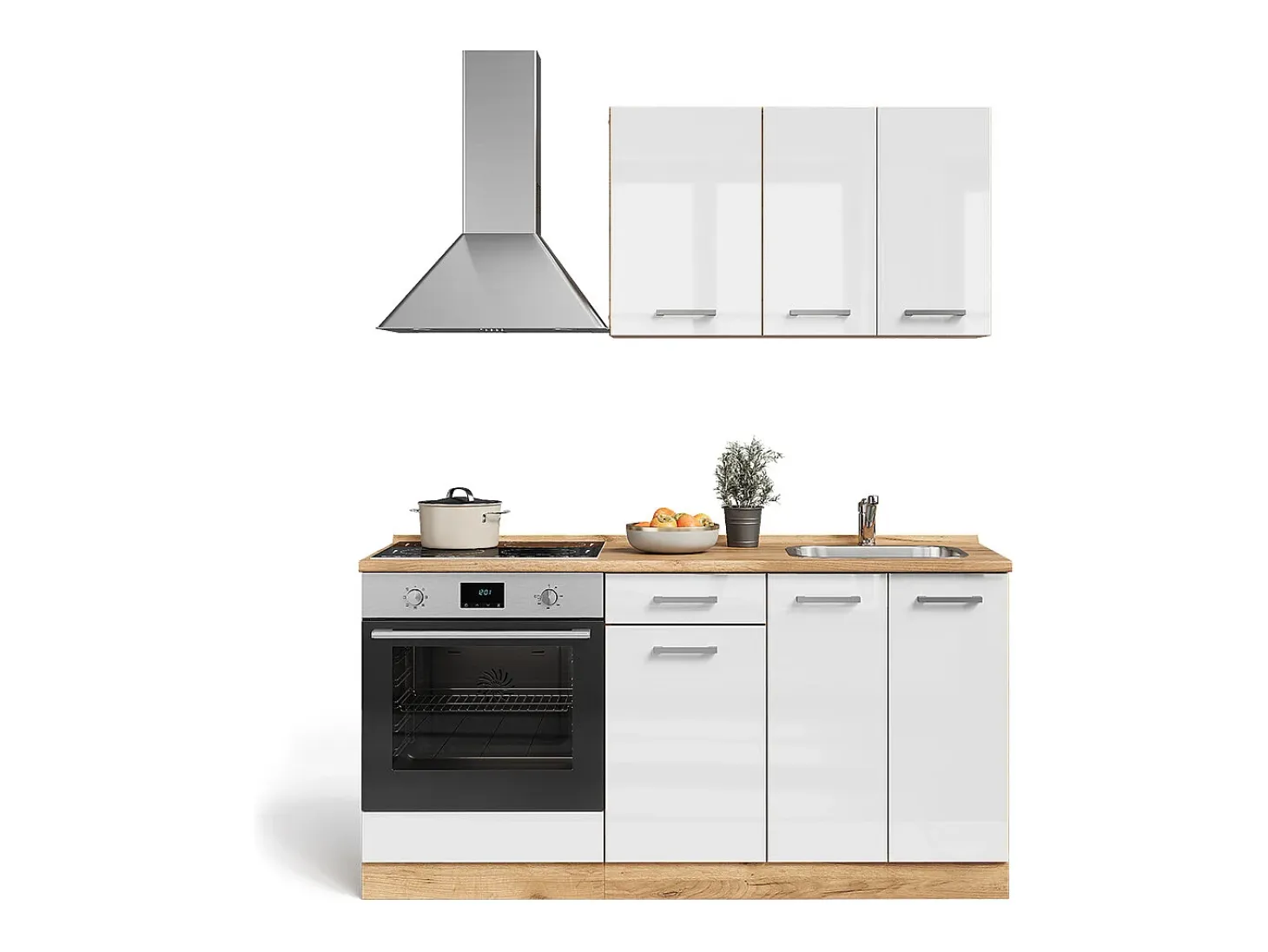Cocina para solteros blanco brillo intenso/roble dorado 160x46x81.6 r-line