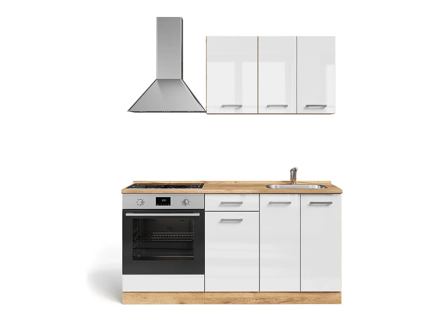 Cocina para solteros blanco brillo intenso/roble dorado 160x46x81.6 r-line