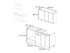 Cocina para solteros blanco brillo/antracita 160x46x81.6 r-line