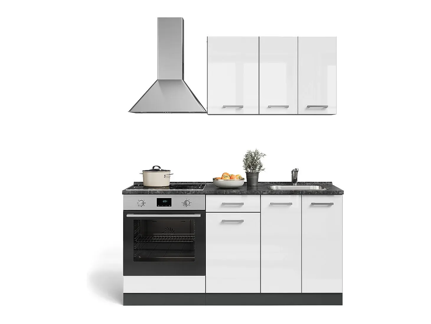 Cocina para solteros blanco brillo/antracita 160x46x81.6 r-line
