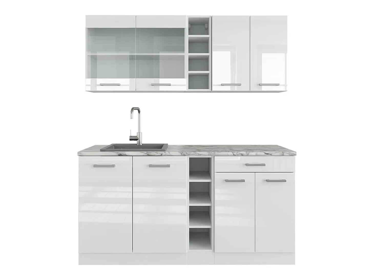 Cocina para solteros blanco alto brillo/blanco 160x46x81.6 r-line