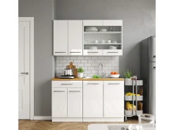 Cocina para solteros blanco alto brillo/blanco 140x46x81.6 fame-line