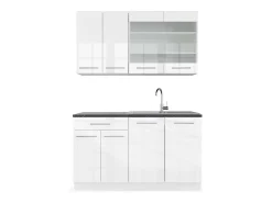 Cocina para solteros blanco alto brillo/blanco 140x60x81.6 fame-line