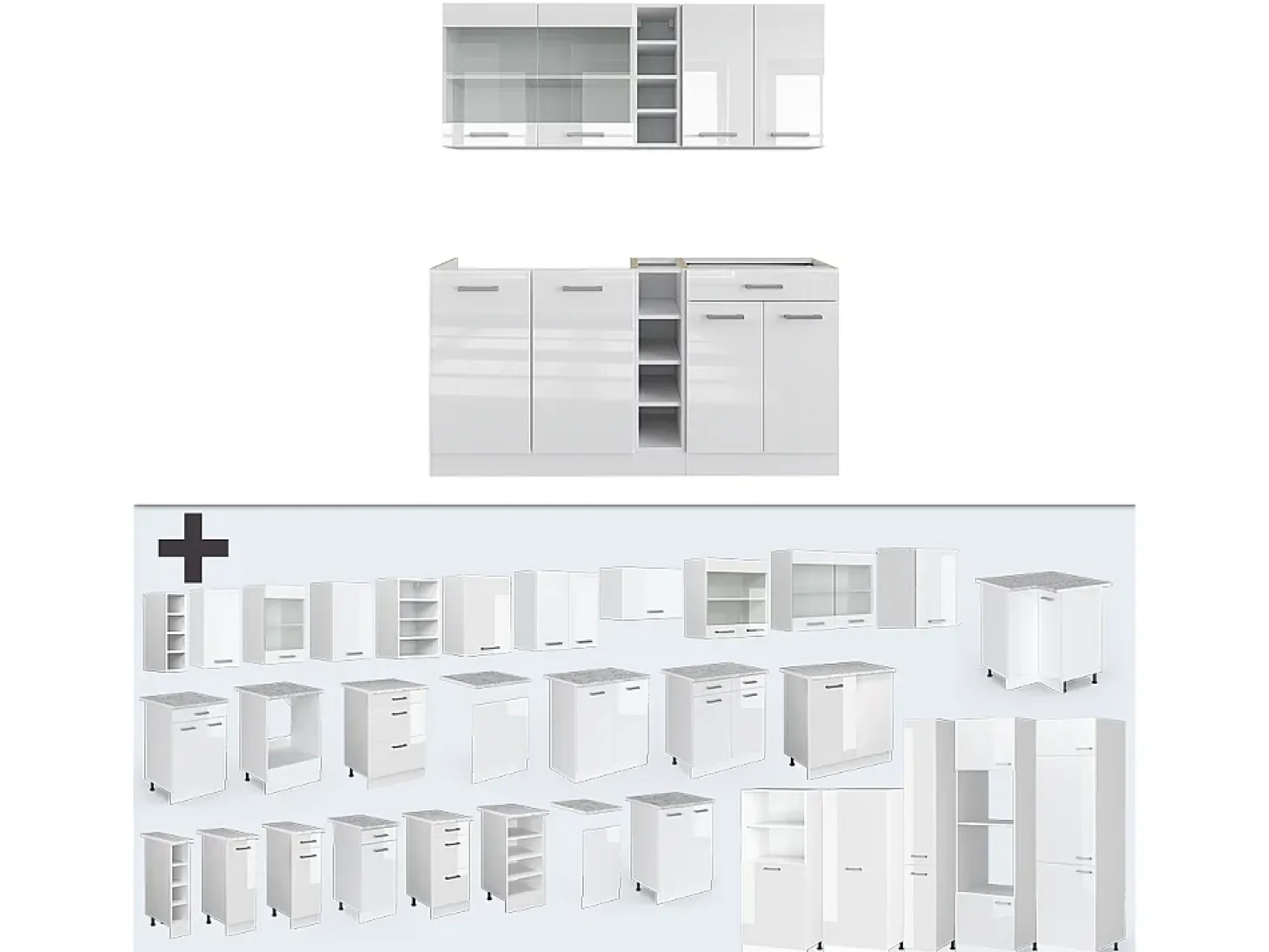 Cocina para solteros blanco alto brillo/blanco 160x60x81.6 r-line
