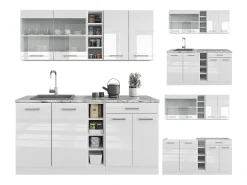 Cocina para solteros blanco alto brillo/blanco 160x60x81.6 r-line