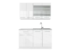 Cocina para solteros blanco alto brillo/blanco 140x60x81.6 fame-line