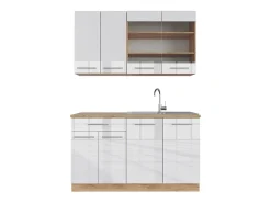 Cocina para solteros blanco brillo intenso/roble dorado 140x46x81.6 fame-line