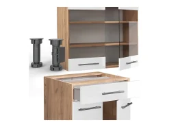 Cocina para solteros blanco brillo intenso/roble dorado 140x46x81.6 fame-line