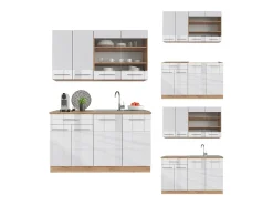 Cocina para solteros blanco brillo intenso/roble dorado 140x46x81.6 fame-line