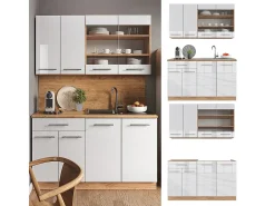 Cocina para solteros blanco brillo intenso/roble dorado 140x46x81.6 fame-line