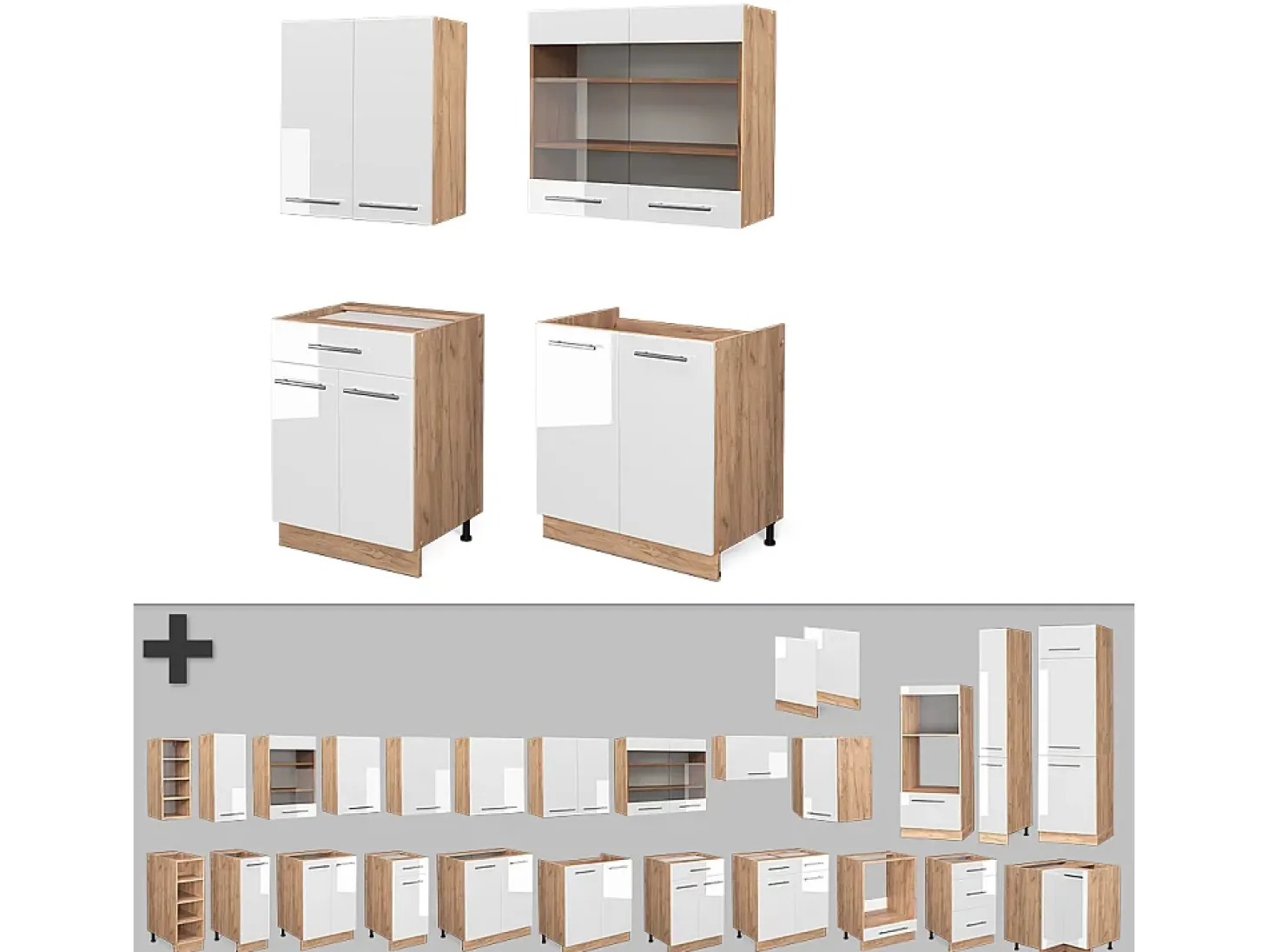 Cocina para solteros blanco brillo intenso/roble dorado 140x46x81.6 fame-line