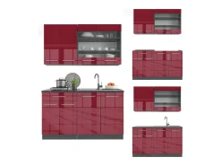 Cocina para solteros burdeos brillo intenso/antracita 140x60x81.6 fame-line