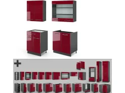 Cocina para solteros burdeos brillo intenso/antracita 140x60x81.6 fame-line