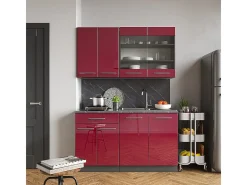 Cocina para solteros burdeos brillo intenso/antracita 140x60x81.6 fame-line
