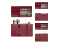 Cocina para solteros burdeos brillo intenso/roble dorado 140x60x81.6 fame-line