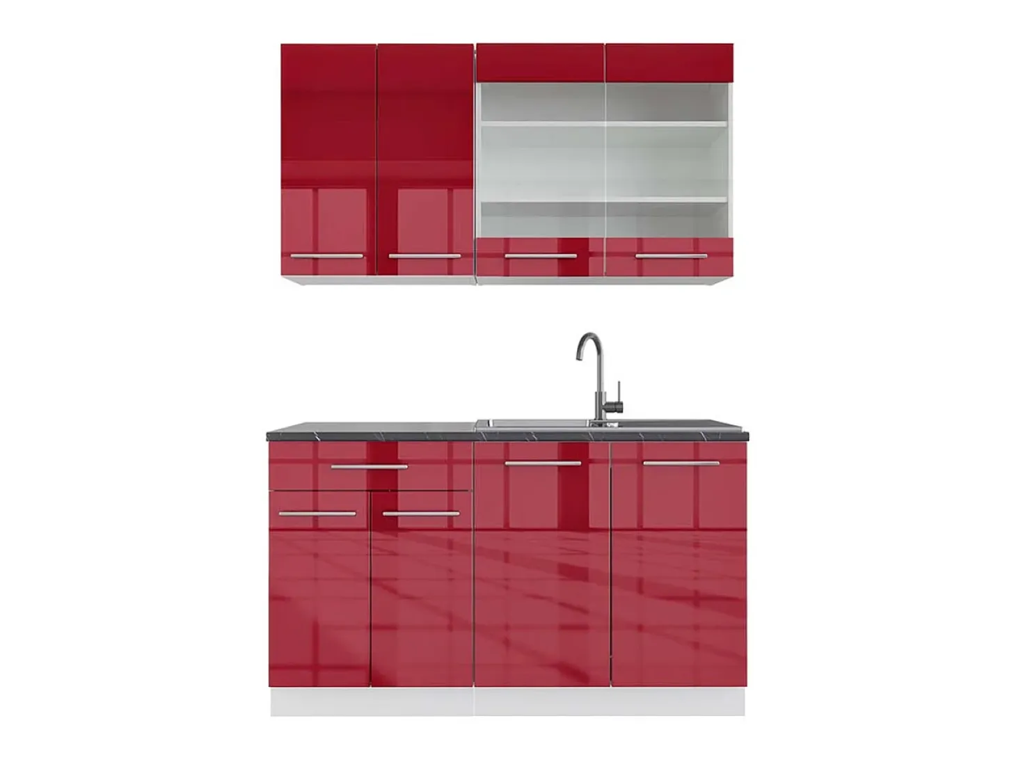 Cocina para solteros burdeos brillo intenso/blanco 140x60x81.6 fame-line