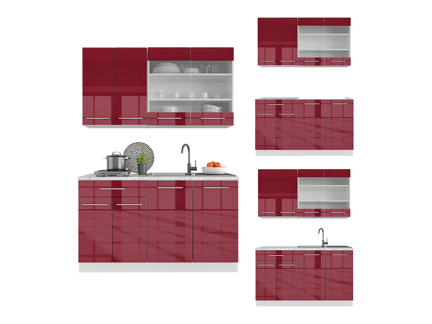 Cocina para solteros burdeos brillo intenso/blanco 140x60x81.6 fame-line
