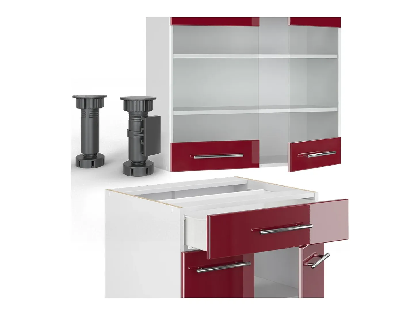 Cocina para solteros burdeos brillo intenso/blanco 140x60x81.6 fame-line