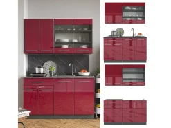 Cocina para solteros burdeos brillo intenso/antracita 140x46x81.6 fame-line