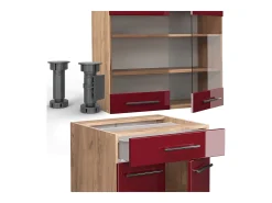 Cocina para solteros burdeos brillo intenso/roble dorado 140x46x81.6 fame-line