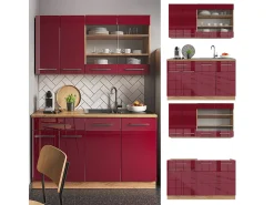Cocina para solteros burdeos brillo intenso/roble dorado 140x46x81.6 fame-line