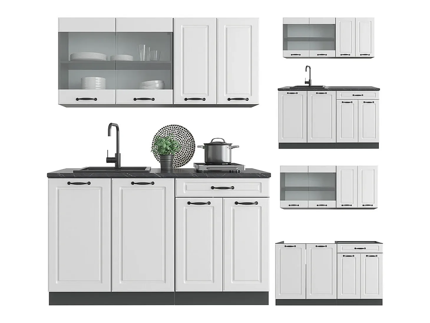 Cocina para solteros casa de campo blanca/antracita 140x46x81.6 r-line