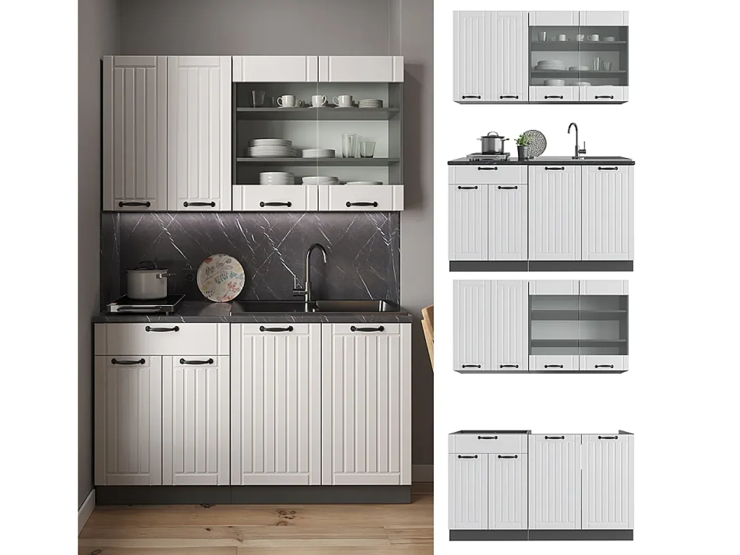 Cocina para solteros casa de campo blanca/antracita 140x60x81.6 fame-line