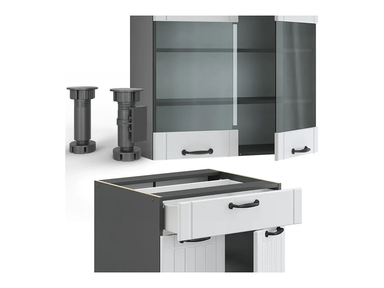 Cocina para solteros casa de campo blanca/antracita 140x60x81.6 fame-line