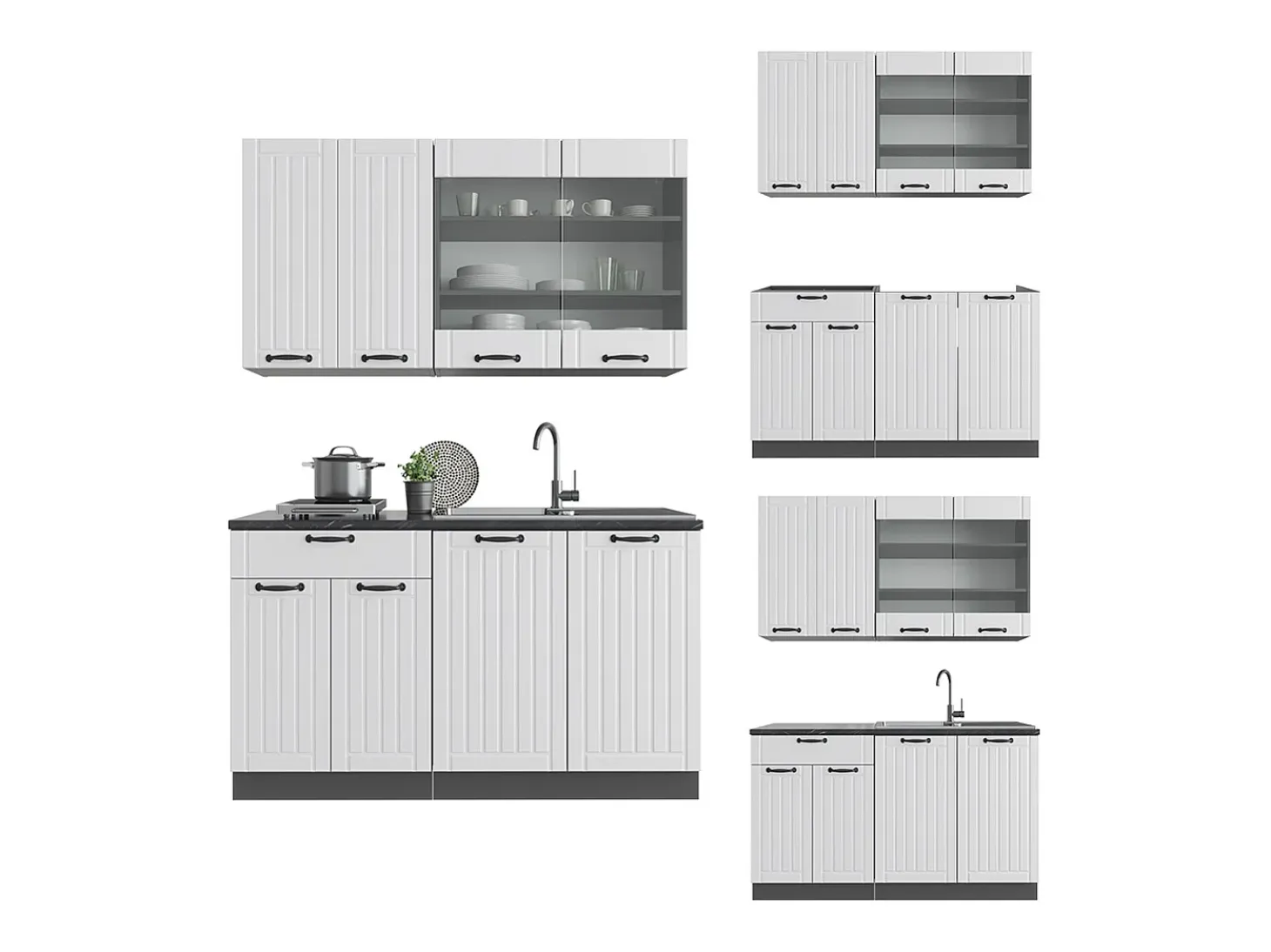 Cocina para solteros casa de campo blanca/antracita 140x46x81.6 fame-line