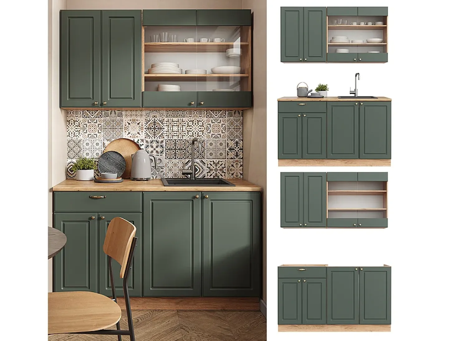 Cocina para solteros green-gold country/gold power roble 140x60x81.6 fame-line