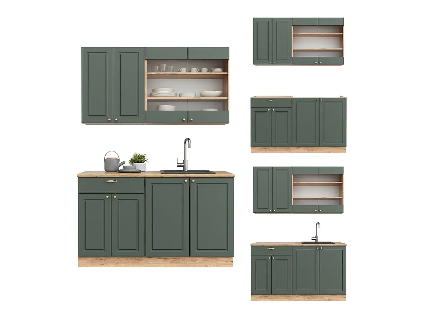 Cocina para solteros green-gold country/gold power roble 140x60x81.6 fame-line