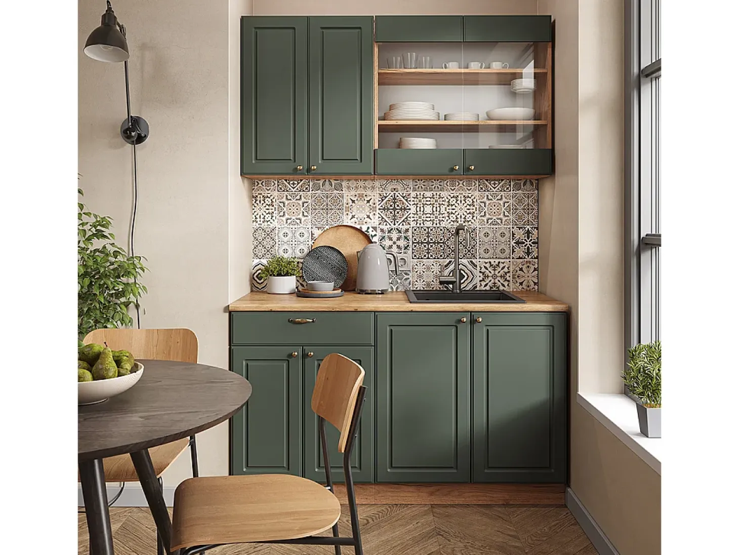 Cocina para solteros green-gold country/gold power roble 140x60x81.6 fame-line