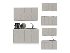 Cocina para solteros gris/beige/blanco 140x60x81.6 fame-line