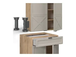 Cocina para solteros gris/beige/roble dorado 140x60x81.6 fame-line