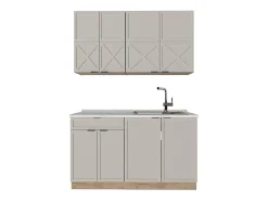 Cocina para solteros gris/beige/roble dorado 140x60x81.6 fame-line